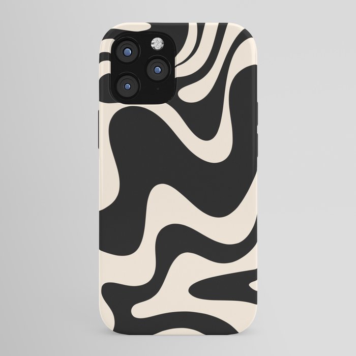 Retro Liquid Swirl Abstract in Black and Almond Cream 2 iPhone Case Gallery Image 43