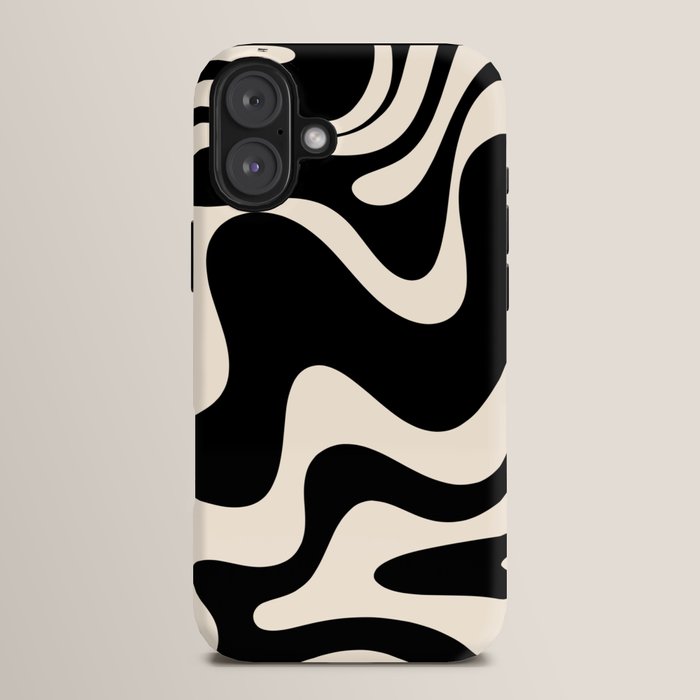 Retro Liquid Swirl Abstract in Black and Almond Cream 2 iPhone Case Gallery Image 14