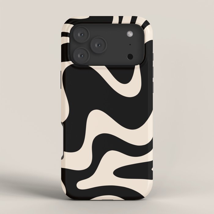 Retro Liquid Swirl Abstract in Black and Almond Cream 2 iPhone Case Gallery Image 4