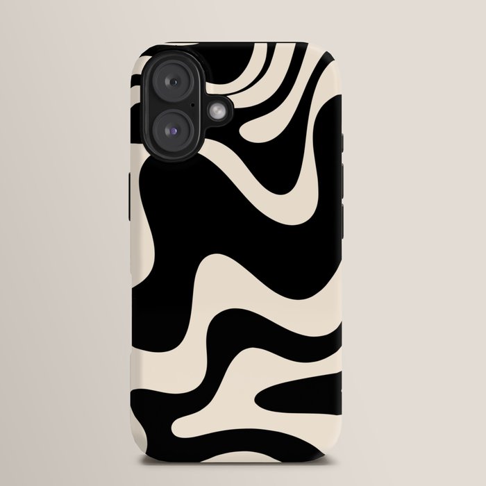 Retro Liquid Swirl Abstract in Black and Almond Cream 2 iPhone Case Gallery Image 13