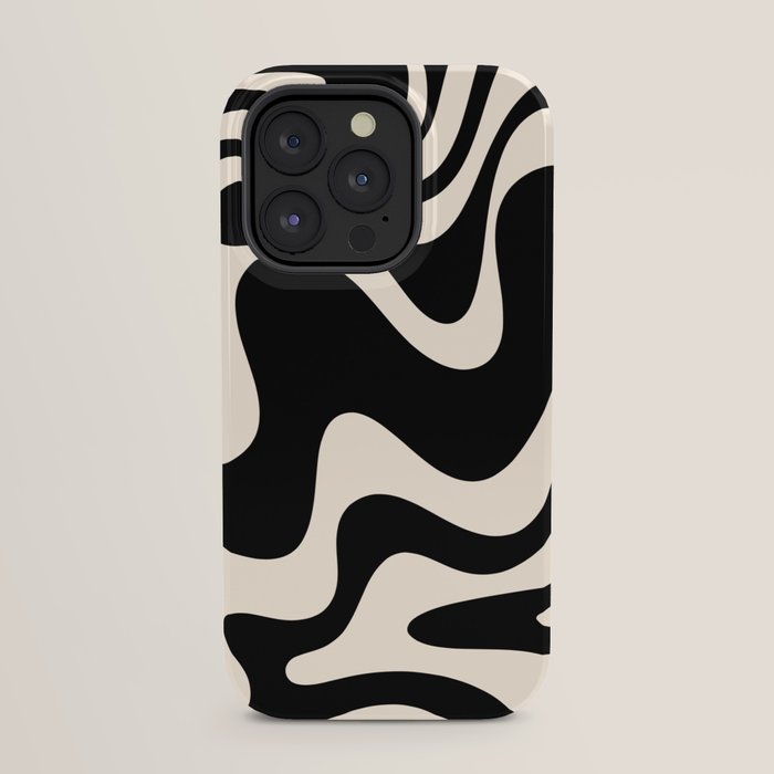 Retro Liquid Swirl Abstract in Black and Almond Cream 2 iPhone Case Gallery Image 31