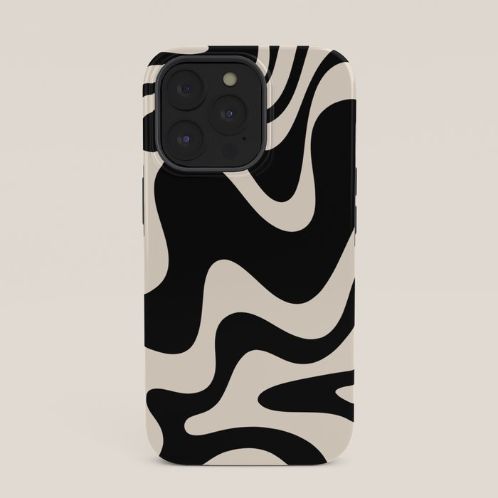 Retro Liquid Swirl Abstract in Black and Almond Cream 2 iPhone Case Gallery Image 35