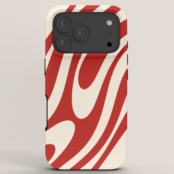 Wavy Loops Retro Abstract Pattern Red and Almond Cream iPhone Case Gallery Image 7