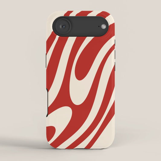Wavy Loops Retro Abstract Pattern Red and Almond Cream iPhone Case Gallery Image 2