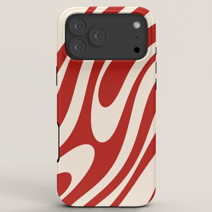 Wavy Loops Retro Abstract Pattern Red and Almond Cream iPhone Case Gallery Image 8