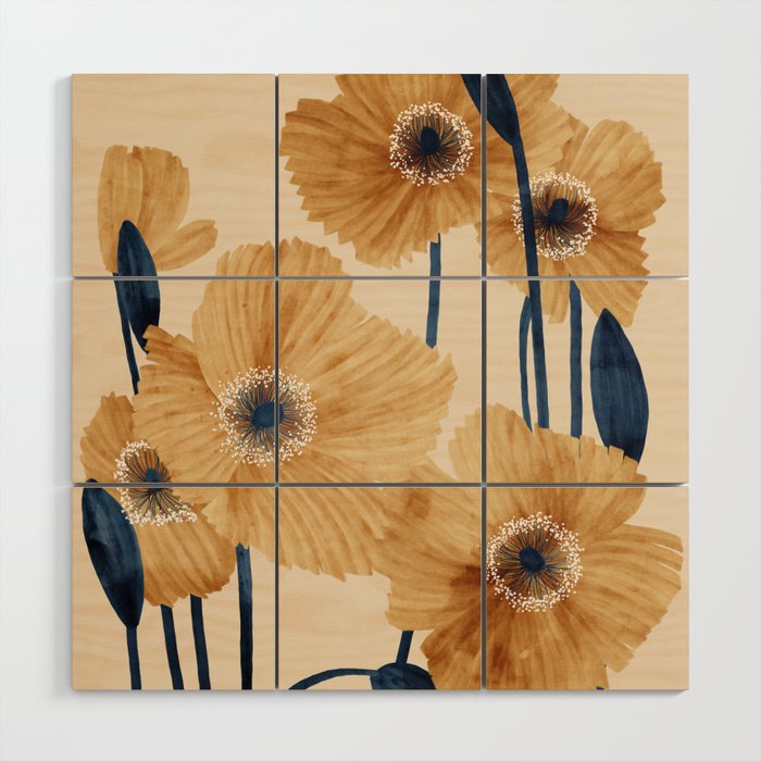 Poppies flowers watercolor Wood Wall Art Gallery Image 3