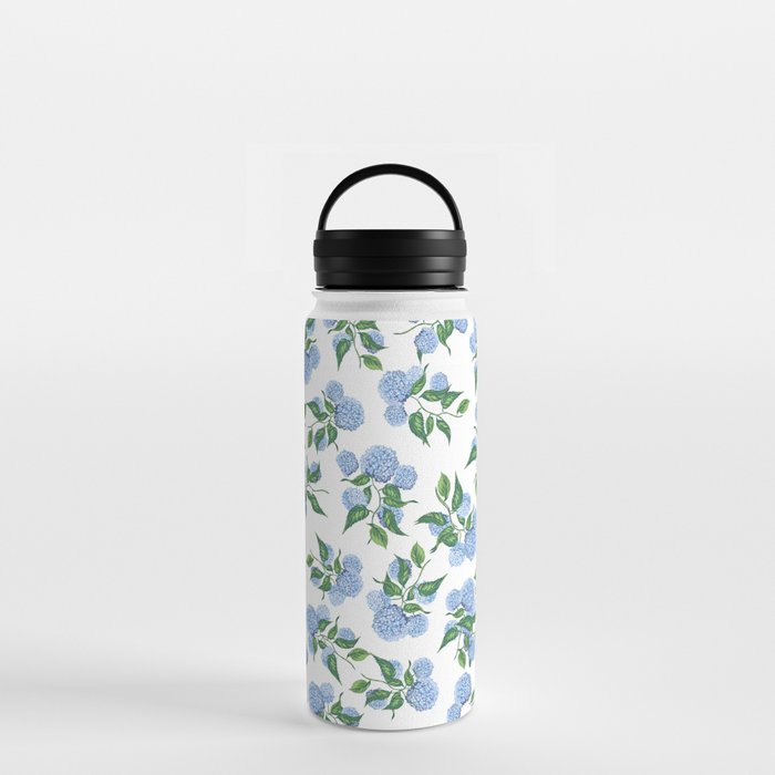 Hydrangea blue flowers, botanicals, blue and white floral Water Bottle Gallery Image 3