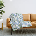 Hydrangea blue flowers, botanicals, blue and white floral Throw Blanket Gallery Image 1