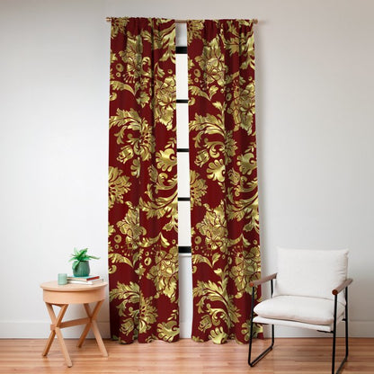 Red & Gold Floral Damasks Pattern Window Curtain Gallery Image 4