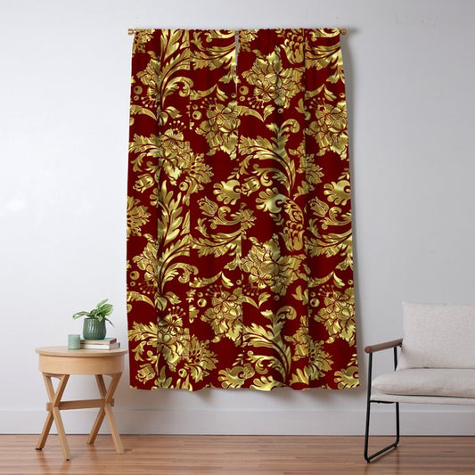 Red & Gold Floral Damasks Pattern Window Curtain Gallery Image 1