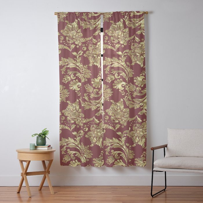 Red & Gold Floral Damasks Pattern Window Curtain Gallery Image 13