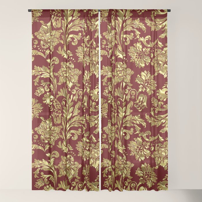 Red & Gold Floral Damasks Pattern Window Curtain Gallery Image 18