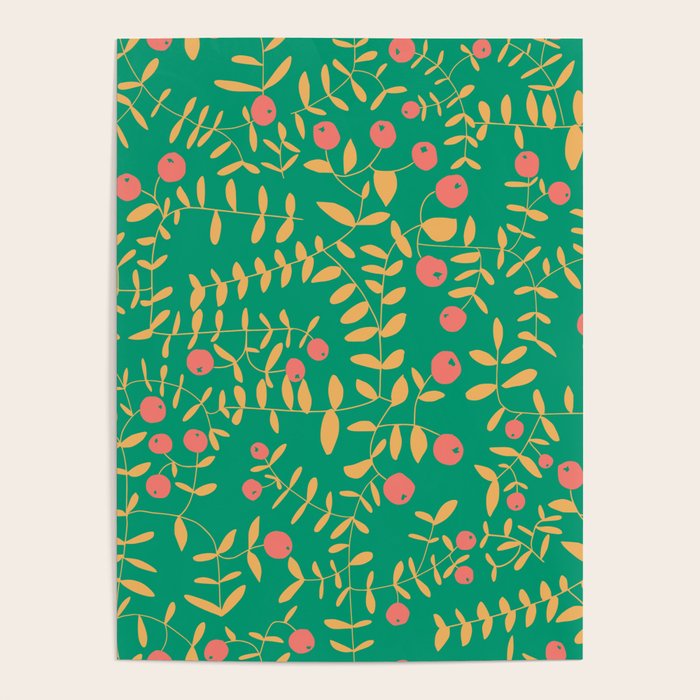 Block print berries bright green Poster Gallery Image 3