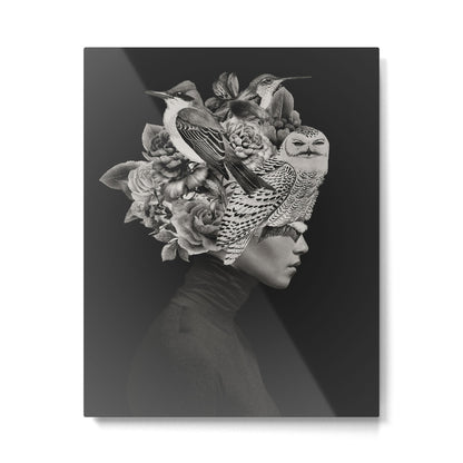 Lady with Birds(portrait) Metal Print Gallery Image 1