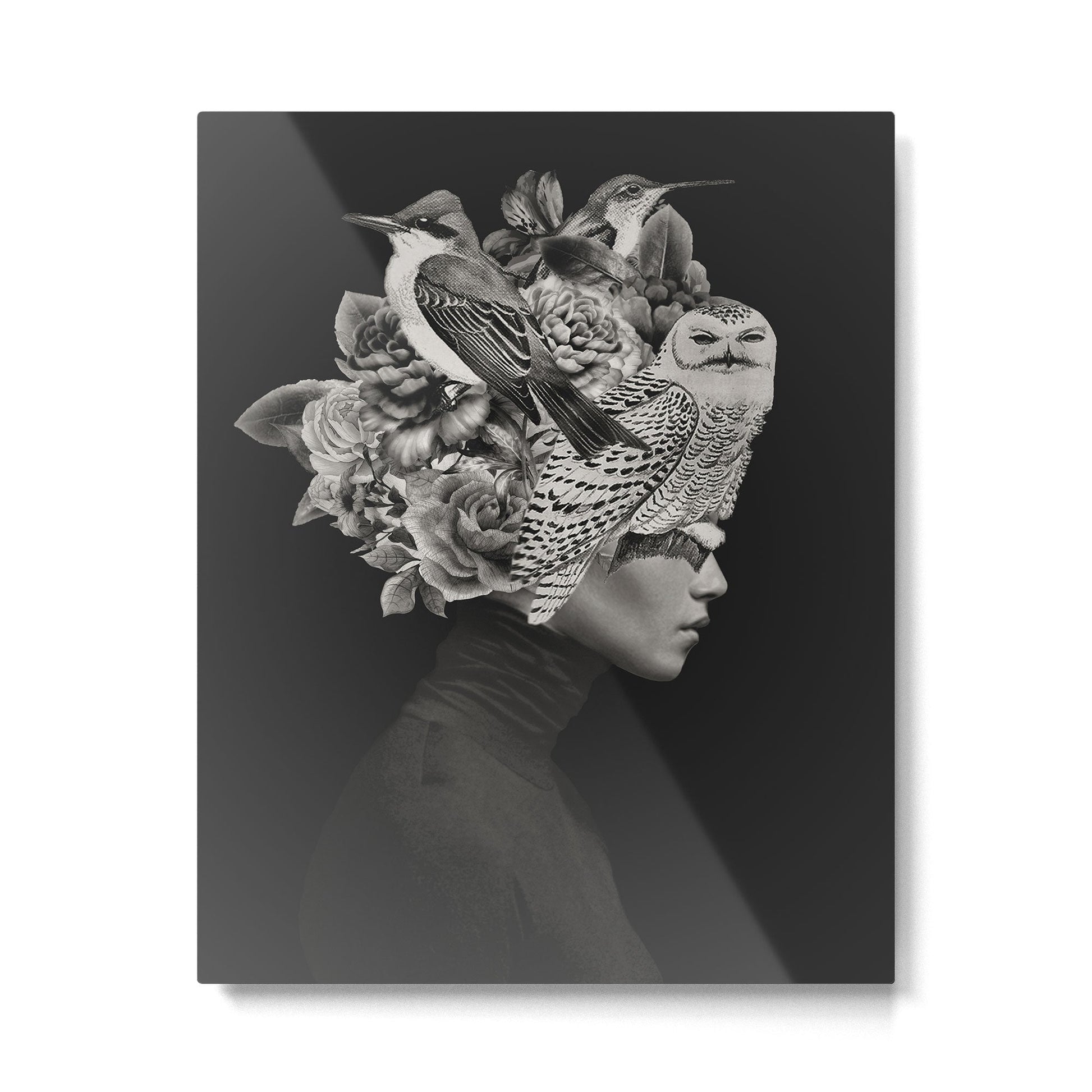 Lady with Birds(portrait) Metal Print Gallery Image 4