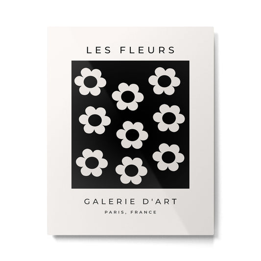Les Fleurs | 02 - Flower Print Black And White Retro Flowers Wall Art Modern Decor Abstract Metal Print Gallery Image 1