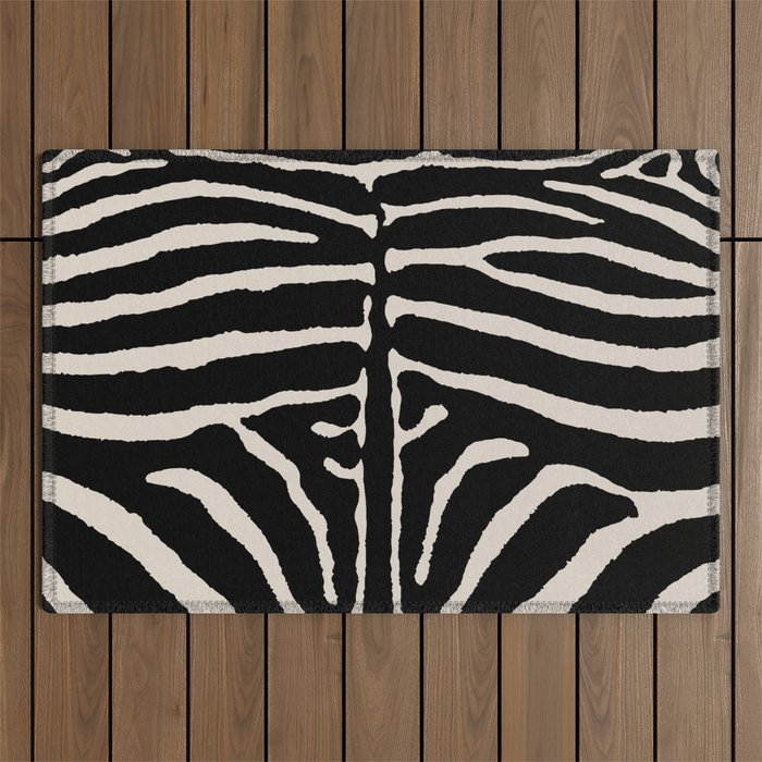 Zebra Wild Animal Print 237 Black and Linen White Outdoor Rug Gallery Image 1