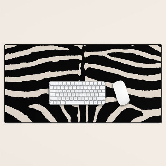 Zebra Wild Animal Print 237 Black and Linen White Desk Mat Gallery Image 1