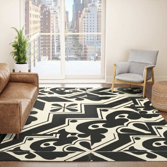 talavera mexican tile in black and white Rug Gallery Image 4
