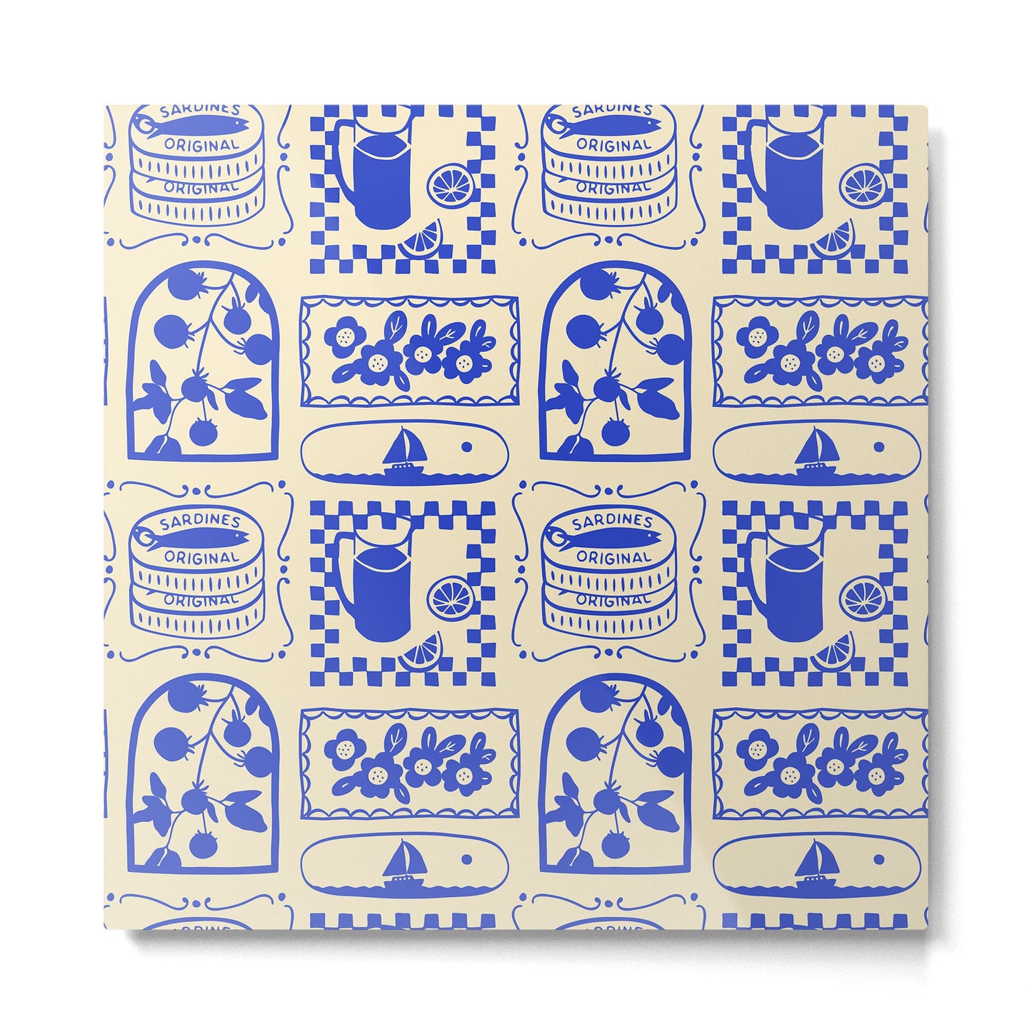 Blue summer vacation patchwork art pattern Metal Print Gallery Image 5