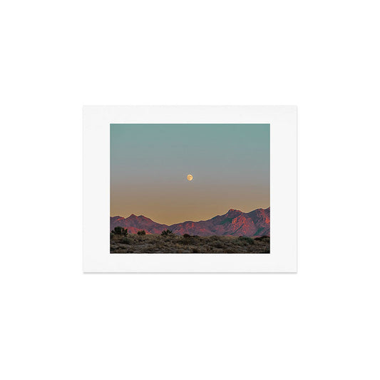 Sunset Moon Ridge // Grainy Red Mountain Range Desert Landscape Photography Yellow Fullmoon Blue Sky Art Print Gallery Image 2