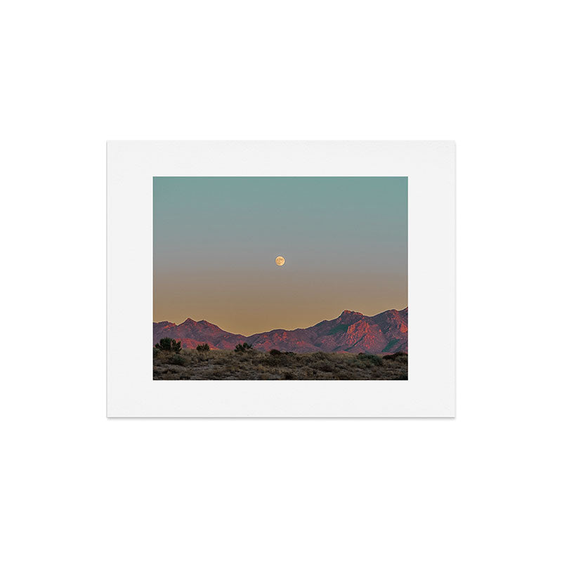 Sunset Moon Ridge // Grainy Red Mountain Range Desert Landscape Photography Yellow Fullmoon Blue Sky Art Print Gallery Image 5