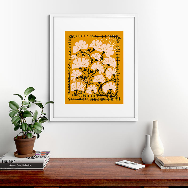 Ever blooming good vibes mustard yellow Framed Art Print Gallery Image 56