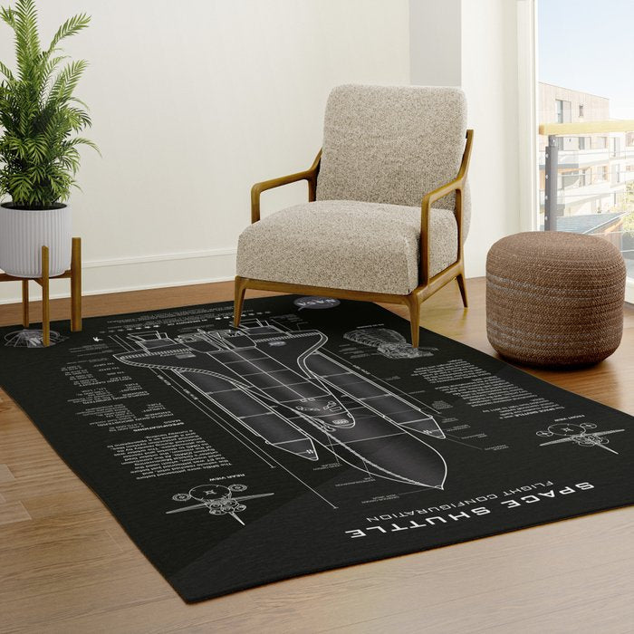 NASA Space Shuttle Blueprint in High Resolution (all black) Rug Gallery Image 3