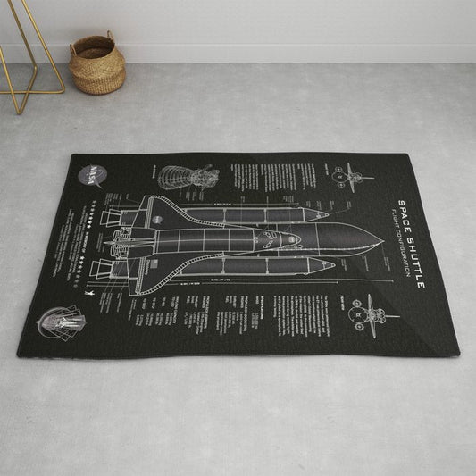 NASA Space Shuttle Blueprint in High Resolution (all black) Rug Gallery Image 2