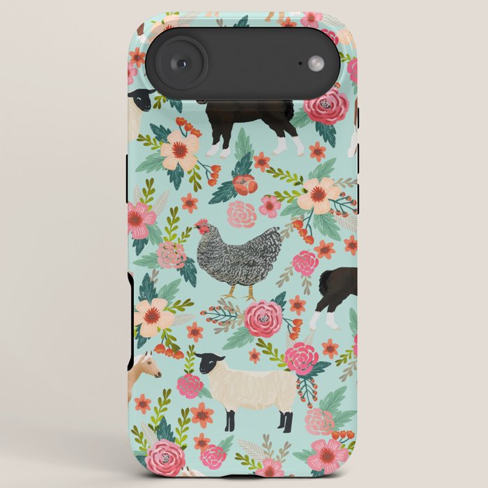 Farm animal sanctuary pig chicken cows horses sheep floral pattern gifts iPhone Case Gallery Image 6