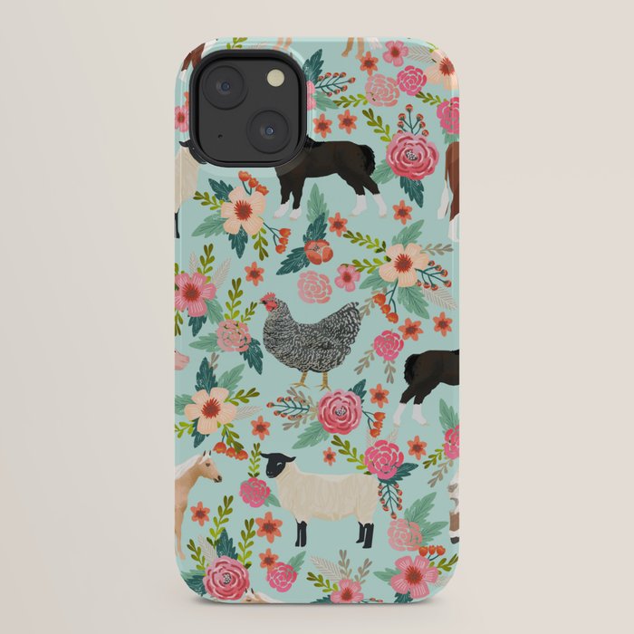 Farm animal sanctuary pig chicken cows horses sheep floral pattern gifts iPhone Case Gallery Image 22