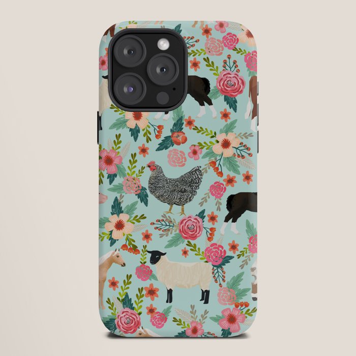 Farm animal sanctuary pig chicken cows horses sheep floral pattern gifts iPhone Case Gallery Image 12