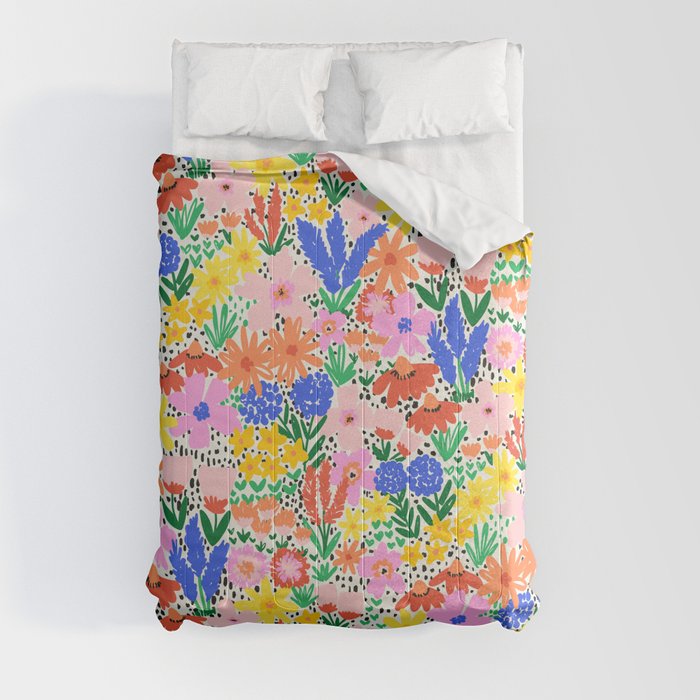 Colorful Summer Flower Meadow Happy Hand Drawn Wildflowers Comforter Gallery Image 3