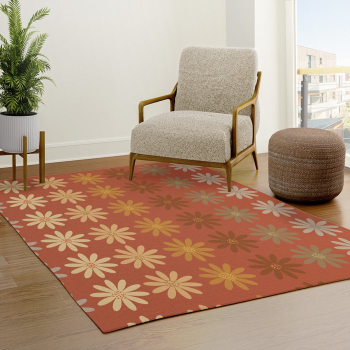 Ombre Abstract Daisies on Mandarin Orange Rug Gallery Image 3