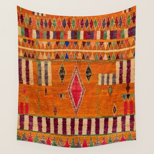 Orange Traditional Moroccan Design Wall Tapestry Gallery Image 1