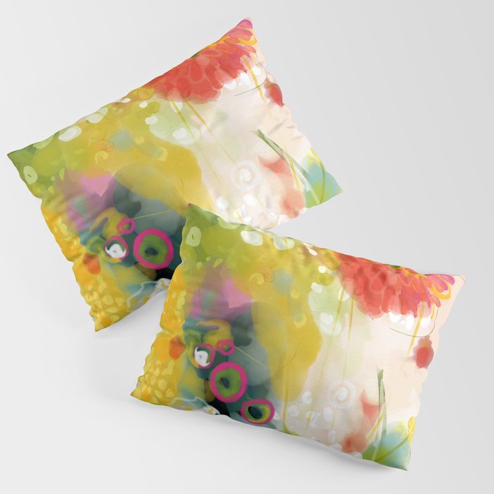 abstract floral art in yellow green and rose magenta colors Pillow Sham Gallery Image 3