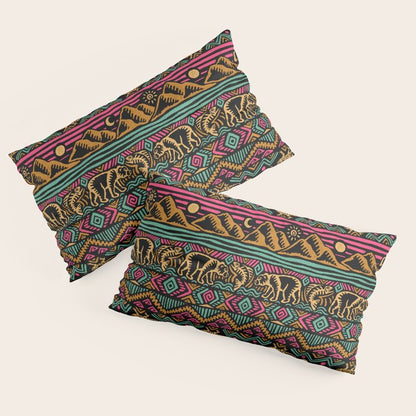Mangatsika Mountain Stripe - Gold, pink, and teal Pillow Sham Gallery Image 4