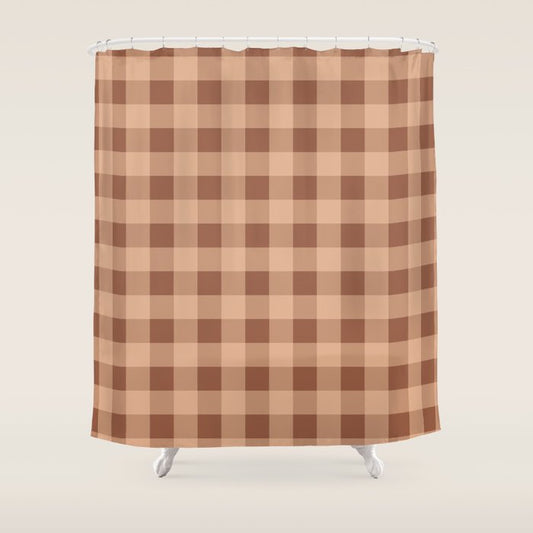 Gingham Large Brown Dark Light Tan Shower Curtain Gallery Image 1