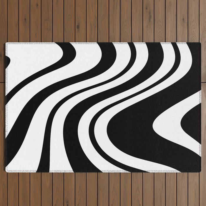 Swirl Marble Stripes Pattern (black/white) Outdoor Rug Gallery Image 2