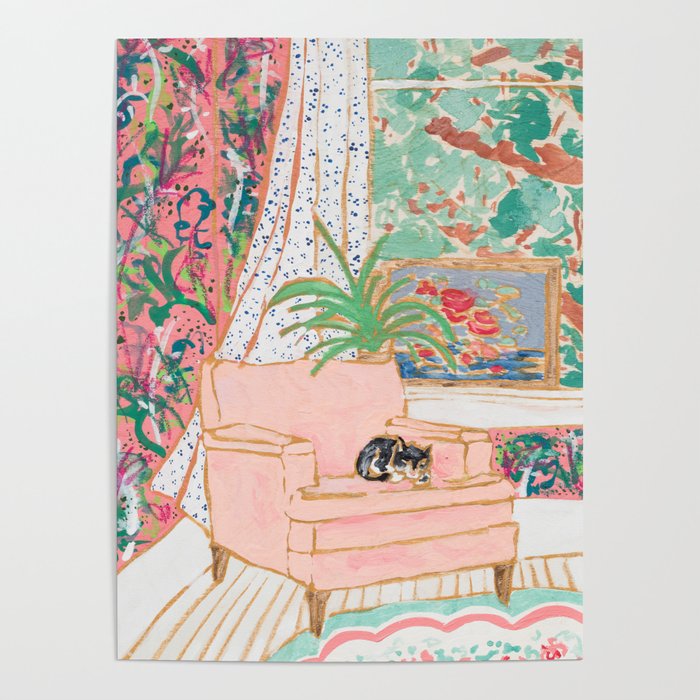 Catnap - Tuxedo Cat Napping in Chair by the Window Poster Gallery Image 3