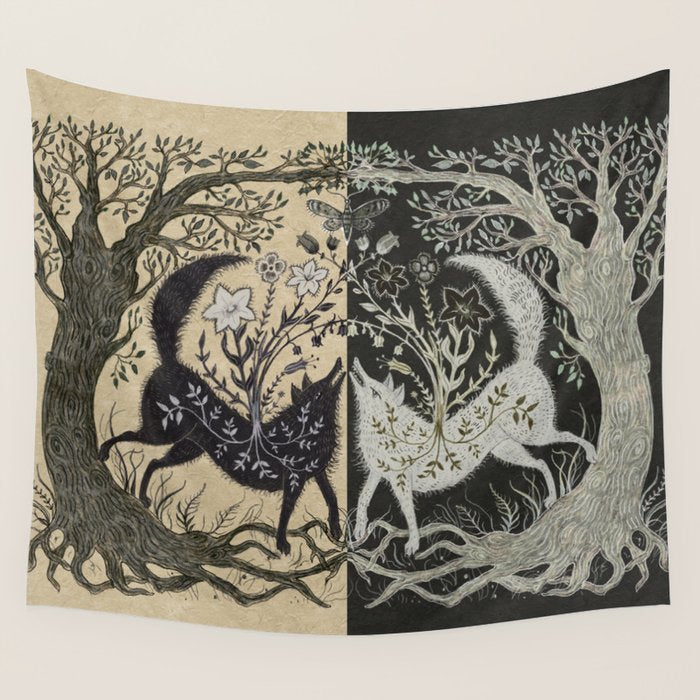 Two Wolves Meeting Wall Tapestry Gallery Image 2