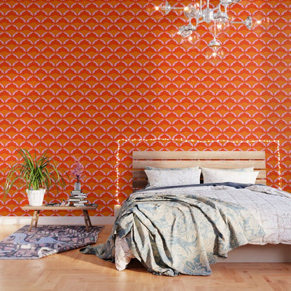 Orange Scalloped Floral Pattern Wallpaper Gallery Image 1