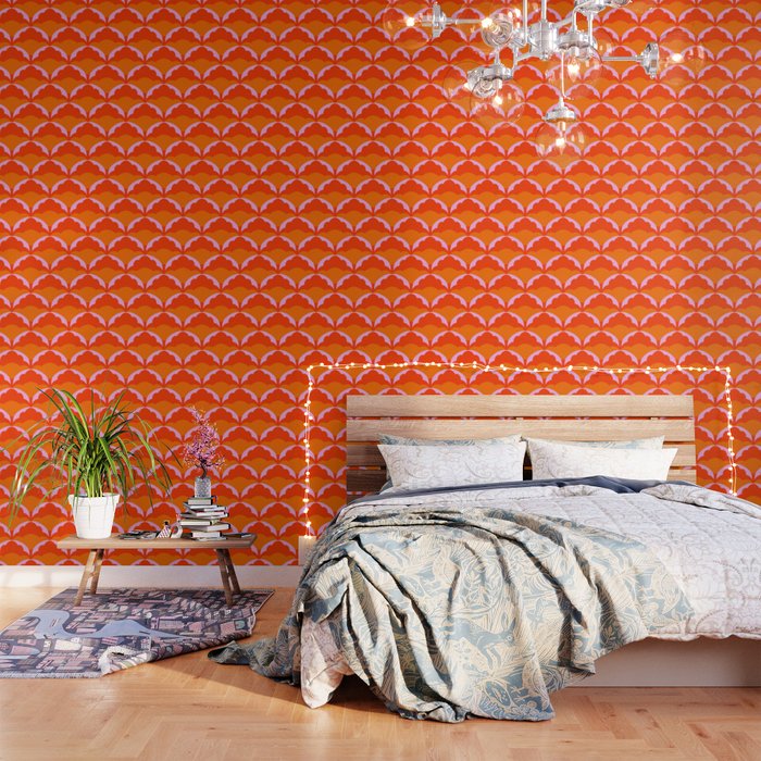 Orange Scalloped Floral Pattern Wallpaper Gallery Image 2