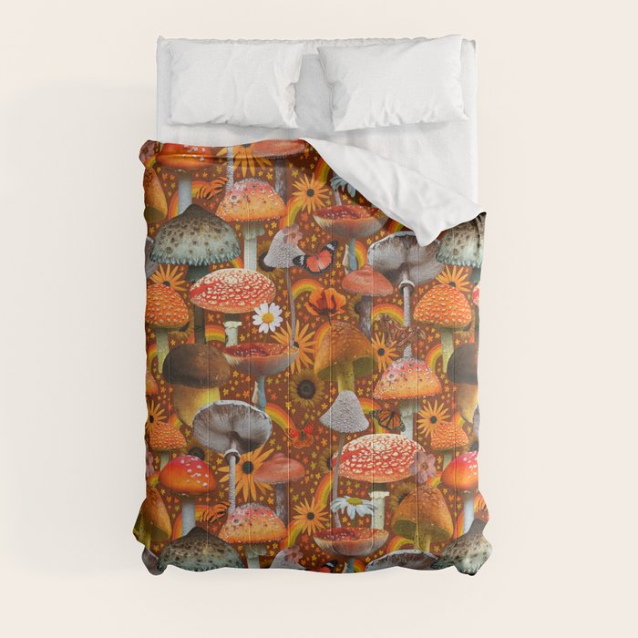 Mushroom Collage Print in Orange Comforter Gallery Image 3