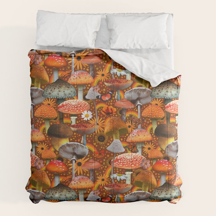Mushroom Collage Print in Orange Comforter Gallery Image 7