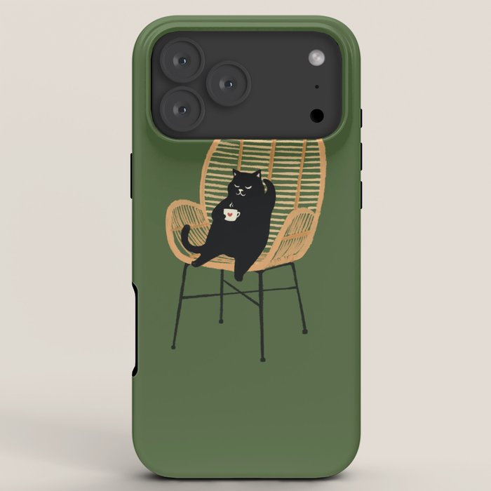 Lazy cat 2b Green enjoy coffee on rattan chair iPhone Case Gallery Image 8