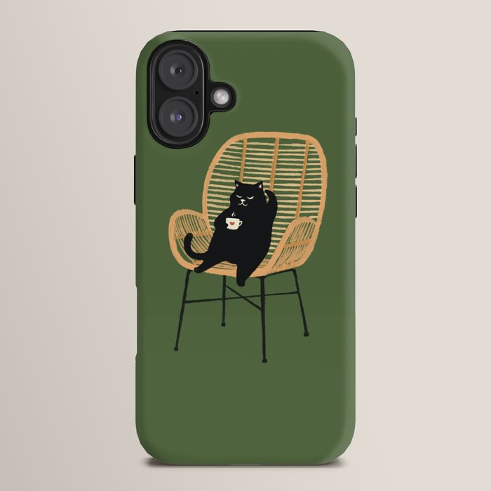 Lazy cat 2b Green enjoy coffee on rattan chair iPhone Case Gallery Image 14