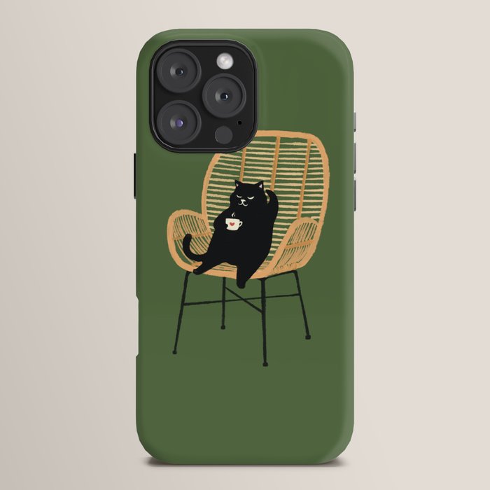 Lazy cat 2b Green enjoy coffee on rattan chair iPhone Case Gallery Image 16