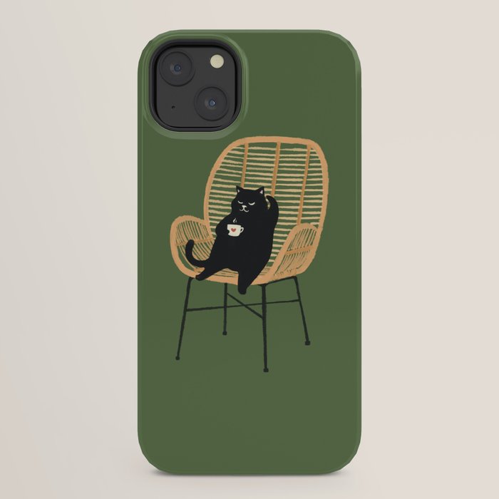 Lazy cat 2b Green enjoy coffee on rattan chair iPhone Case Gallery Image 30
