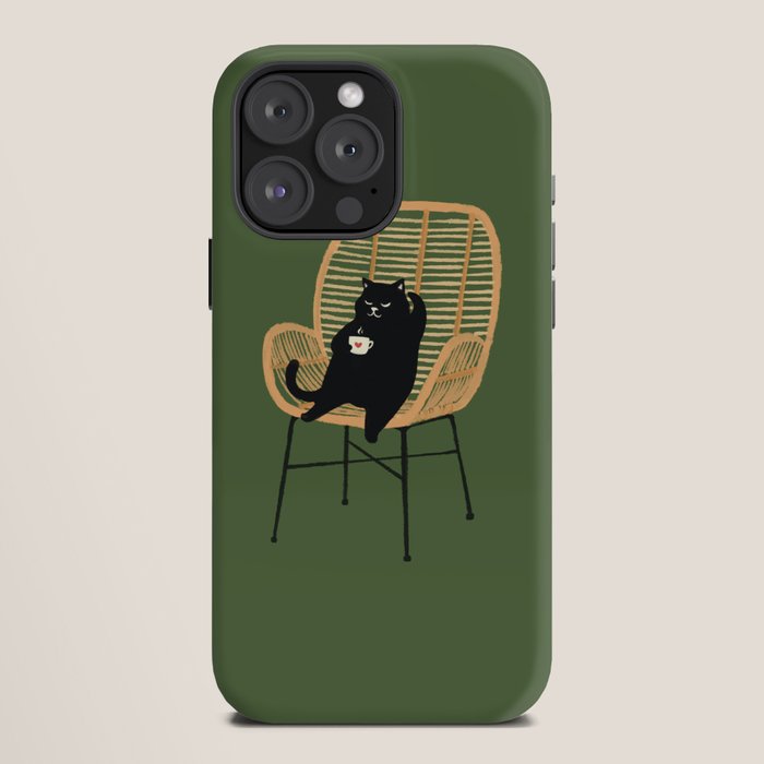 Lazy cat 2b Green enjoy coffee on rattan chair iPhone Case Gallery Image 12